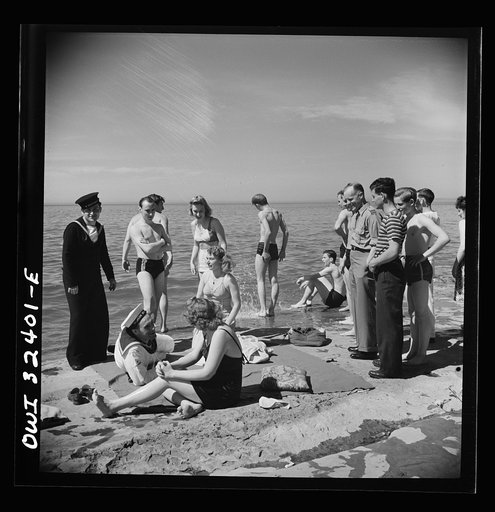 Untitled photo, possibly related to: Oswego, New York. United Nations heroes with their hostesses by Lake Ontario, at a swimming party held for visitors' entertainment during United Nations week