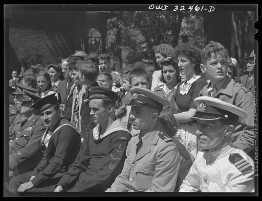 Untitled photo, possibly related to: Oswego, New York. United Nations heroes attending the Flag Day ceremonies at the Elks Club during United Nations week