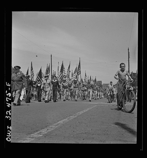 Oswego, New York. United Nations heroes marching in the Flag Day parade during United Nations week