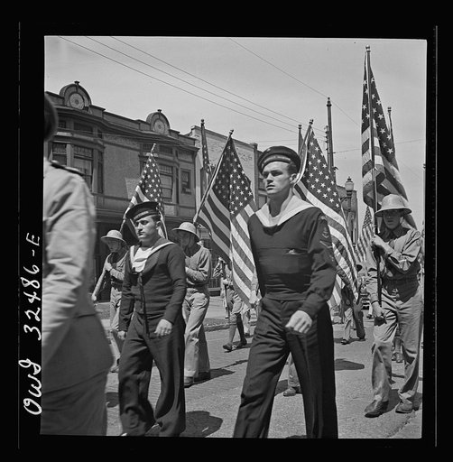 Oswego, New York. United Nations heroes marching in the Flag Day parade during United Nations week
