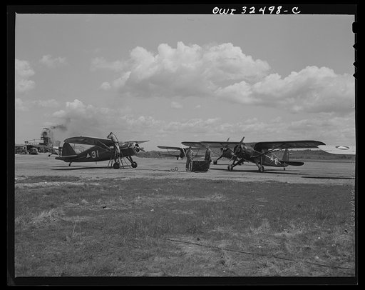 Bar Harbor, Maine. Civil Air Patrol base headquarters of coastal patrol no. 20. Gassing planes