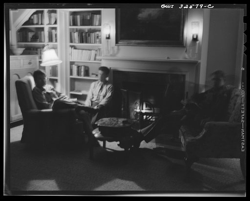 Untitled photo, possibly related to: Bar Harbor, Maine. Civil Air Patrol base headquarters of coastal patrol no. 20. Flyers relaxing in a luxurious summer home which they were able to rent for very little in the deserted Bar Harbor summer resort
