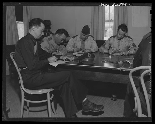 Untitled photo, possibly related to: Bar Harbor, Maine. Civil Air Patrol base headquarters of coastal patrol no. 20. Classes in submarine detection and shipping identification are held each morning after dawn patrol