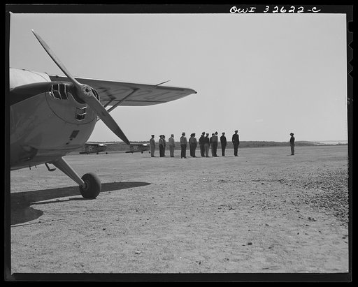 Bar Harbor, Maine. Civil Air Patrol base headquarters of coastal patrol no. 20. Pilots and observers in marching maneuvers during their daily calisthenics period