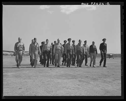 Bar Harbor, Maine. Civil Air Patrol base headquarters of coastal patrol no. 20. Pilots and observers in marching maneuvers during their daily calisthenics period