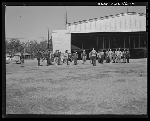 Untitled photo, possibly related to: Bar Harbor, Maine. Civil Air Patrol base headquarters of coastal patrol no. 20. Daily personnel inspection