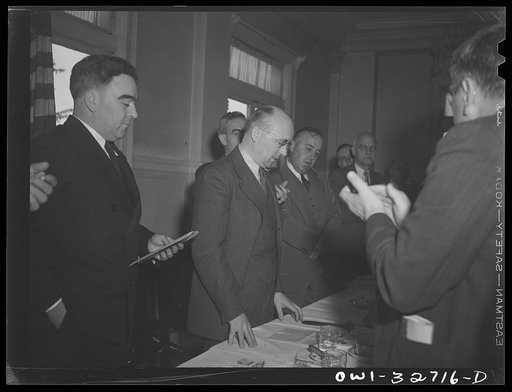 Untitled photo, possibly related to: Oswego, New York. Czechoslovakian consul addressing a Rotary Club luncheon during United Nations week