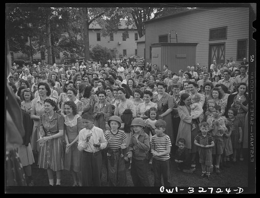 Untitled photo, possibly related to: Oswego, New York. Workers in Columbia Mills listening to the speeches by the United Nations heroes during United Nations week