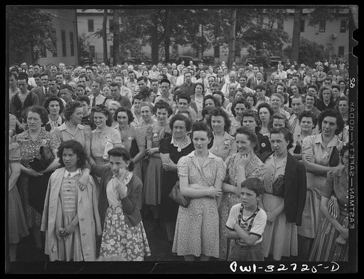 Oswego, New York. Workers in Columbia Mills listening to the speeches by the United Nations heroes during United Nations week