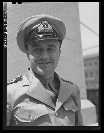 Oswego, New York. A British naval officer visiting Oswego during United Nations week