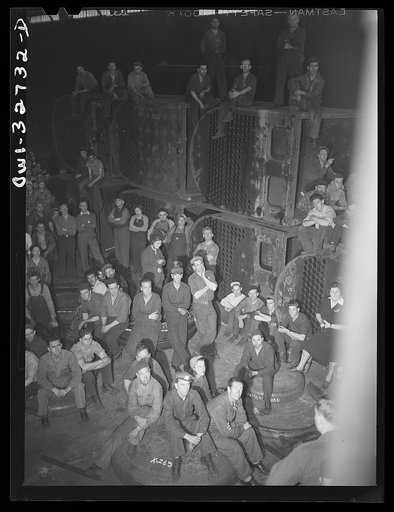 Oswego, New York. Workers in the Fitzgibbons tank factory listening to the speeches by the United Nations heroes during United Nations week