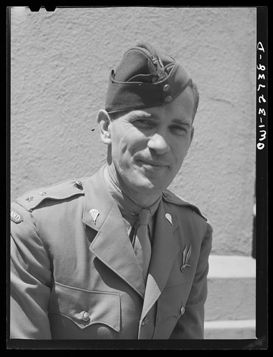 Oswego, New York. A Polish parachutist visiting Oswego during United Nations week