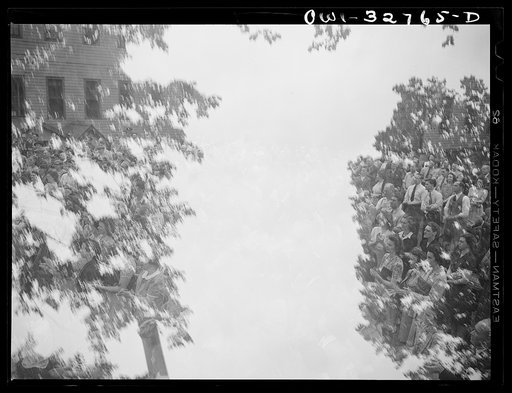 Untitled photo, possibly related to: Oswego, New York. Workers at the Columbia Mills listening to the speeches by the United Nations heroes during United Nations week