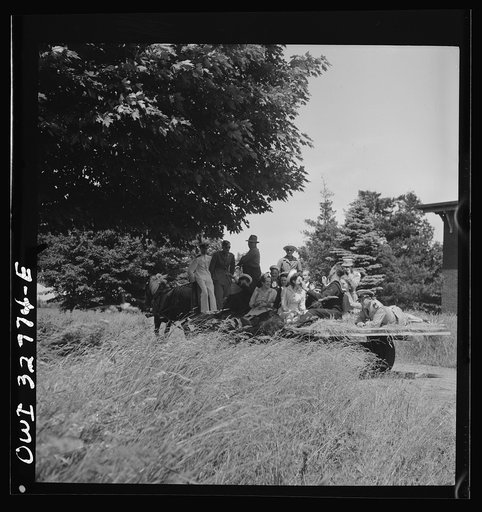 Untitled photo, possibly related to: Oswego, New York. Hay ride for the United Nations heroes and Oswego girls during United Nations week