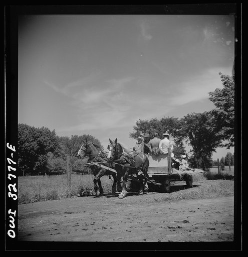 Untitled photo, possibly related to: Oswego, New York. Hay ride for the United Nations heroes and Oswego girls during United Nations week