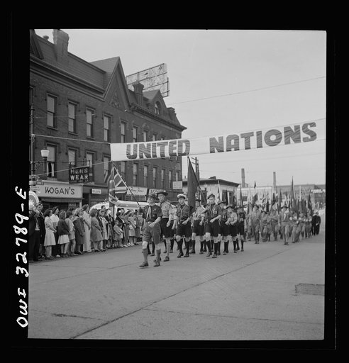 Oswego, New York. Canadian boy scouts marching in the United Nations week parade