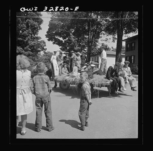 Untitled photo, possibly related to: Oswego, New York. A hayride for the United Nations heroes and Oswego girls during United Nations week
