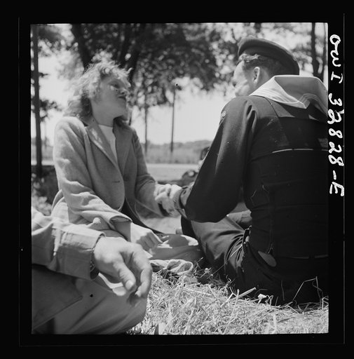Untitled photo, possibly related to: Oswego, New York. A Norwegian sailor and an Oswego girl on a hayride during United Nations week