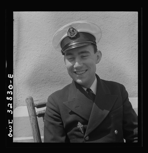 Untitled photo, possibly related to: Oswego, New York. A French naval officer visiting Oswego during United Nations week