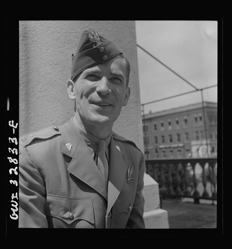 Oswego, New York. A Polish parachutist visiting Oswego during United Nations week