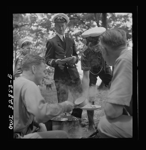 Oswego, New York. United Nations heroes being served lunch at the boy scout outing during United Nations week