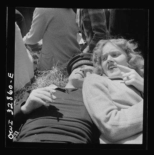 Untitled photo, possibly related to: Oswego, New York. A Norwegian sailor and an Oswego girl on a hayride during United Nations week