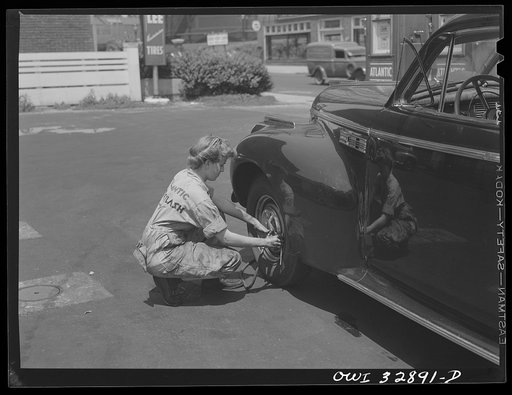 Philadelphia, Pennsylvania. Miss Natalie O'Donald, a garage attendent at the Atlantic Refining Company