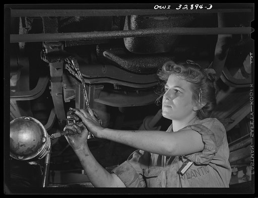 Philadelphia, Pennsylvania. Miss Natalie O'Donald, a garage attendent at the Atlantic Refining Company