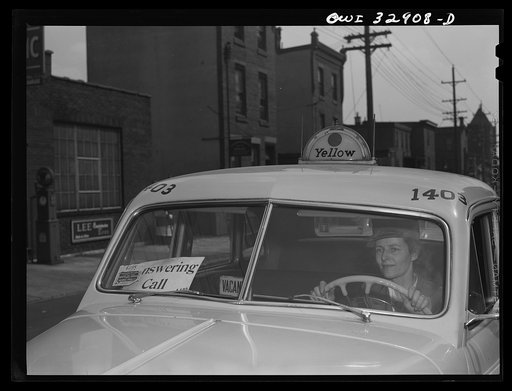 Philadelphia, Pennsylvania. Mrs. Suzanne O'Donnell, of Houston, Texas, is a driver for the Yellow Cab Company. Her husband is in the U.S. Army