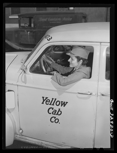 Philadelphia, Pennsylvania. Mrs. Suzanne O'Donnell, of Houston, Texas, driver for the Yellow Cab Company. Her husband is in the U.S. Army