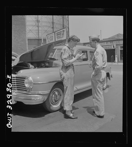 Philadelphia, Pennsylvania. Miss Frances Heisler, a garage attendant at one of the Atlantic Refining Company garages. She was formerly a clerk in the payroll department of the Curtis Publishing Company