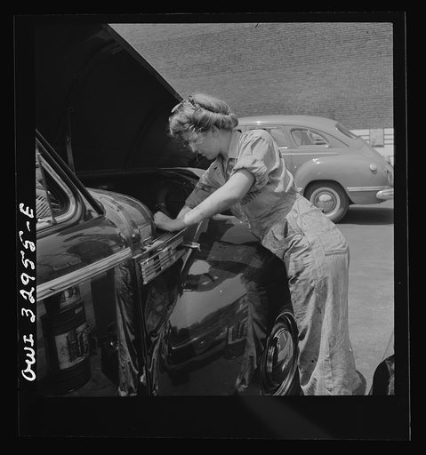 Philadelphia, Pennsylvania. Miss Natalie O'Donald, a garage attendant at the Atlantic Refining Company garages