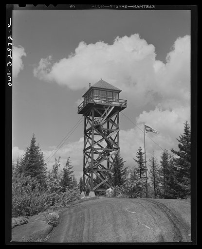 Gorham (vicinity), New Hampshire. Barbara Mortensen, a fire and airplane lookout on Pine Mountain