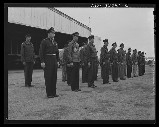 Untitled photo, possibly related to: Bar Harbor, Maine. Civil Air Patrol base headquarters of coastal patrol no. 20. Daily personnel inspection