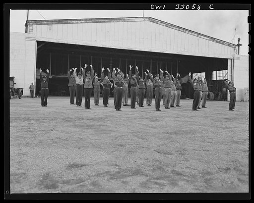 Untitled photo, possibly related to: Bar Harbor, Maine. Civil Air Patrol base headquarters of coastal patrol no. 20. Daily personnel inspection