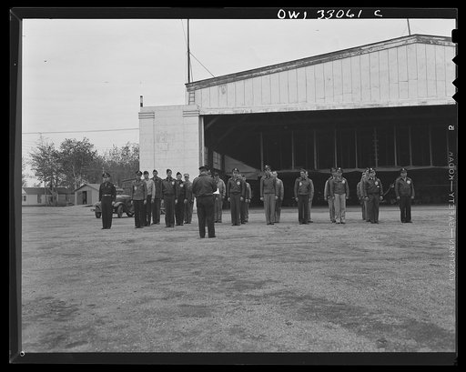 Untitled photo, possibly related to: Bar Harbor, Maine. Civil Air Patrol base headquarters of coastal patrol no. 20. Daily personnel inspection