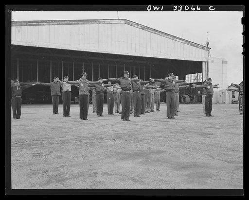 Untitled photo, possibly related to: Bar Harbor, Maine. Civil Air Patrol base headquarters of coastal patrol no. 20. Daily personnel inspection