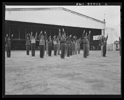 Untitled photo, possibly related to: Bar Harbor, Maine. Civil Air Patrol base headquarters of coastal patrol no. 20. Daily personnel inspection
