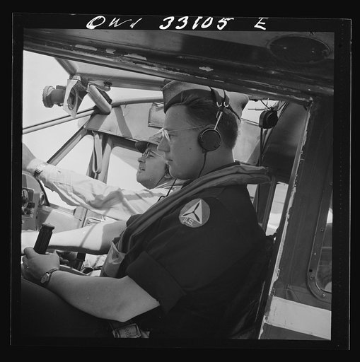 Bar Harbor, Maine. Civil Air Patrol base headquarters of coastal patrol no. 20. The pilot and an observer ready to take off