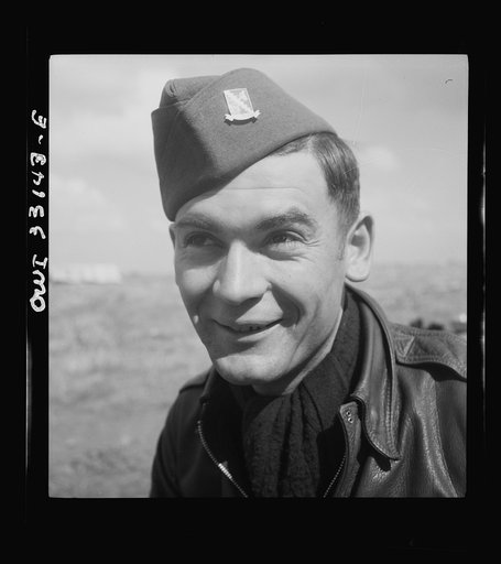 Technical Sergeant John A. Harkeli, twenty-four, gunner, of Manifold, Pennsylvania, a coal miner before the war. He is one of the original crew members of the Snow White, a B-24 bomber of the U.S. Army 9th Air Force, which has completed 300 combat hours in the Middle East
