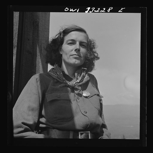 Gorham (vicinity), New Hampshire. Barbara Mortensen, a fire and airplane lookout on Pine Mountain