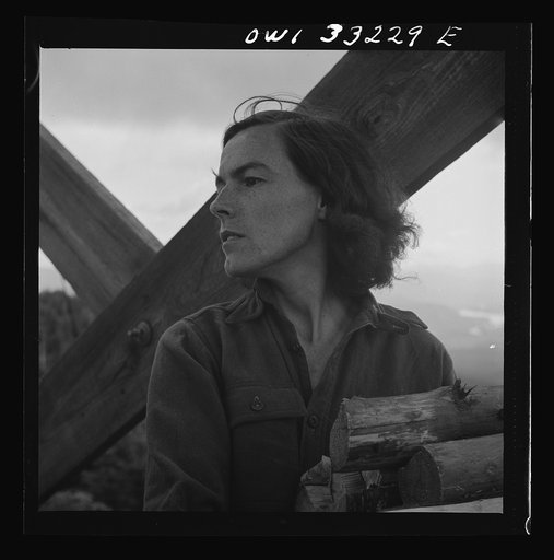 Gorham (vicinity), New Hampshire. Barbara Mortensen, a fire and airplane lookout on Pine Mountain