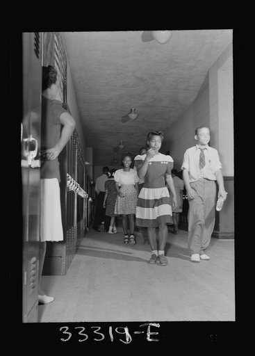 Charlotte Court House, Virginia. Central High School. The corridor between classes. A teacher watching to see that the students keep in order