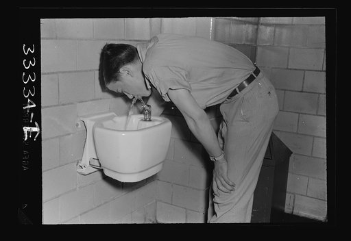 Keysville, Virginia. Randolph Henry High School. Boy at the drinking fountain