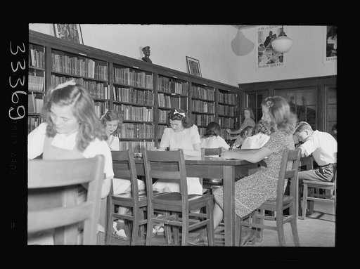 Keysville, Virginia. Randolph Henry High School. The library. The state pays half of the cost of the library, the local school board pays one quarter and the school raises the other one quarter through parties, plays, etc.