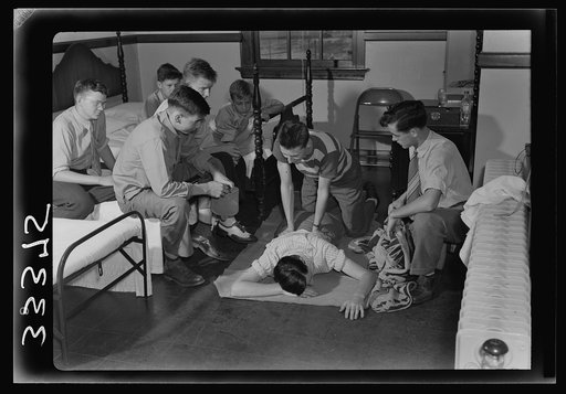 Keysville, Virginia. Randolph Henry High School. First aid group in school dispensary