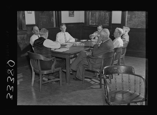 Charlotte County, Virginia. Meeting of county school board of education, of which all members are farmers, merchants, etc.--no college men