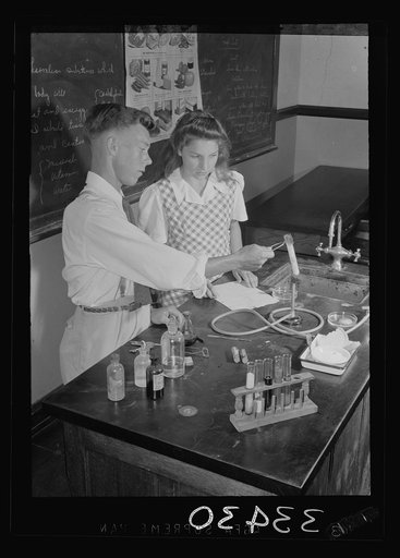 Untitled photo, possibly related to: Keysville, Virginia. Randolph Henry High School. Equipment in a chemistry class