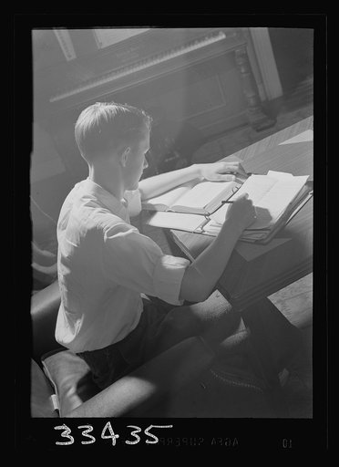 Keysville, Virginia. Randolph Henry High School. One of the seniors studying at home