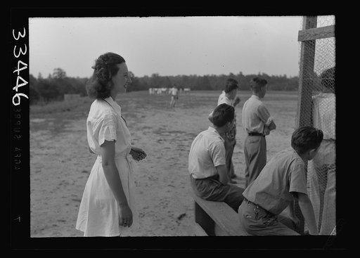 Keysville, Virginia. Randolph Henry High School. Playing baseball during gym period. Girl replaced man teacher who was drafted in the army